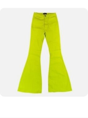 JC & JQ Neon Yellow High Waist Bell Bottom Flare Jeans SZ LG